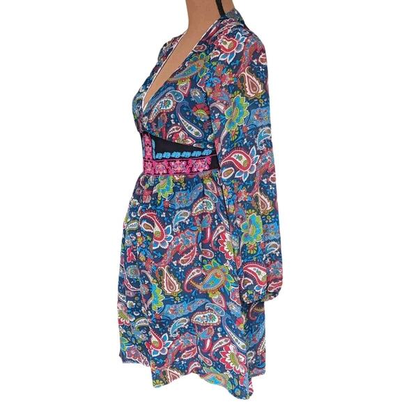 Flying Tomato Small Dirndl Dress Dark Floral Paisley Embroidered Whimsygoth - Picture 5 of 13